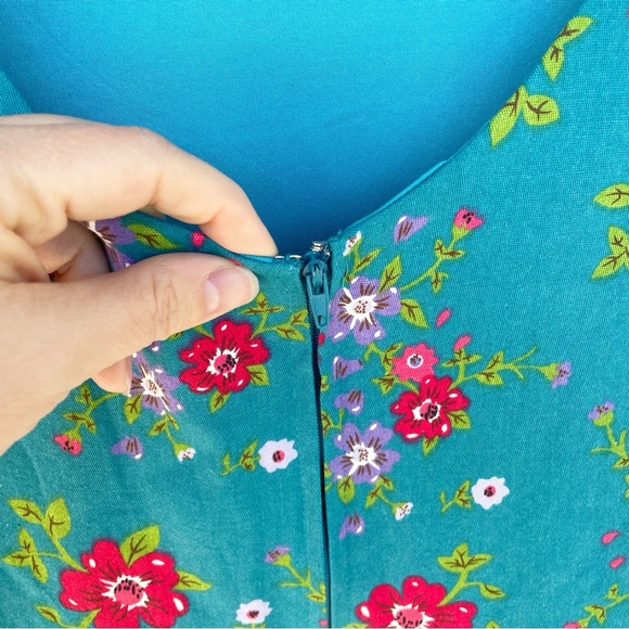 Lindy Bop Lana Teal Floral Party Dress NWT Rockabilly Size 6 - Picture 7 of 13